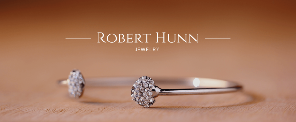 Robert Hunn Jewelry text with a silver and diamond bracelet below